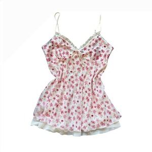 Floral‎ Babydoll Pink & Cream Silky Tank blouse M